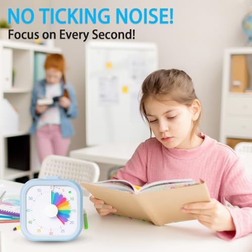 Visual Timer for Kids 60 Minute Countdown Timer Rainbow Square Desktop Timer for Classroom Study Office Kitchen with Silent Operation (Blue)