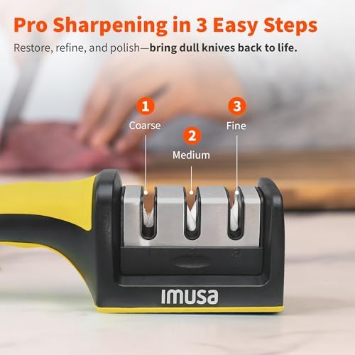 IMUSA Kitchen Knife Sharpener, Manual, Coarse to Fine, Non-Slip Base