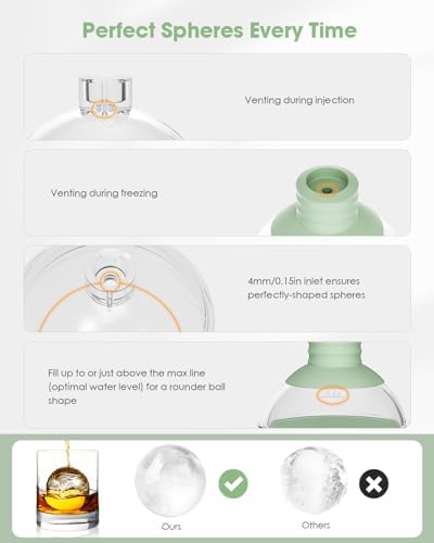 Large Ice Ball Maker Mold Silicone for Whiskey - Set of 4 with 2-in-1 Funnel Lid - 2.4 Inch Big Sphere Ice Mold for Cocktails Bourbon - Easy Release - Perfectly Round Ice Mold (Green)