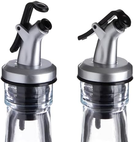 Juvale Olive Oil Dispenser Bottle - 17 Fl Oz (500 ml), Clear Glass, 2-Pack - Oil & Vinegar Set for Kitchen - Airtight Pour Spouts & Lever-Release Lids - Salad Dressing Container & Vinegar Dispenser