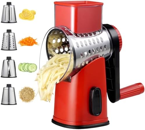 Rotary Hand Crank Cheese Grater,Cheese Shredder Vegetable Slicer(Red)