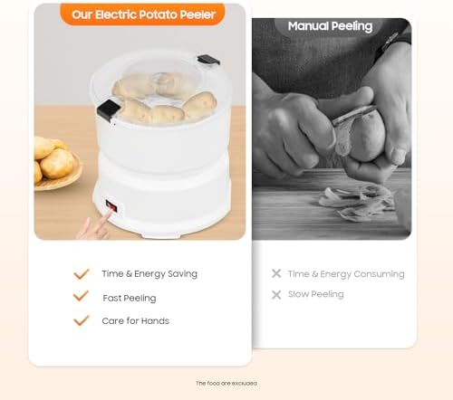 Electric Potato Peeler, 85W Automatic Potato Peeling Machine, 2-in-1 Multi-Functional Peeler Spinner for Kitchens Restaurants to Peel Potatoes, Dehydrate Vegetables, About 1 mins Peeling, White