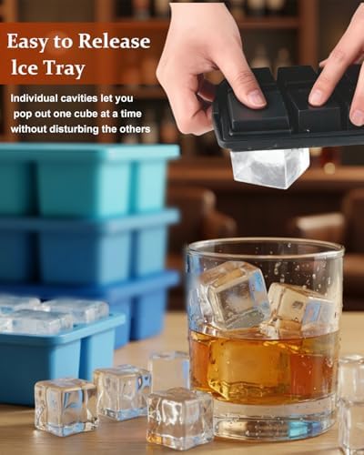 Large Silicone Ice Cube Trays with Lids, ZDPMK 3 Pack Large Ice Cube Molds for Whiskey, Easy-Release 2 Inch Square Big Ice Cube Molds for Freezer, Cocktails, Iced Coffee, Dishwasher-Safe
