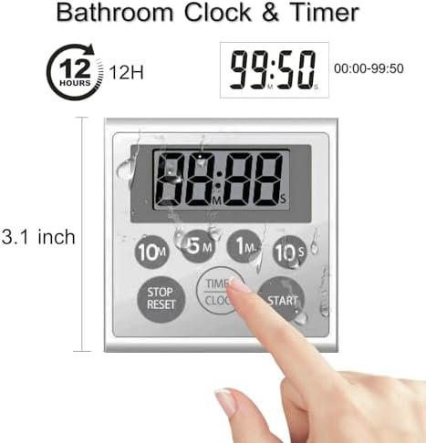 Digital Timer Waterproof Shower Timer Shower Clock Bathroom Kitchen Timer with Strong Magnet and Large LCD Display (Waterproof 7 Key)