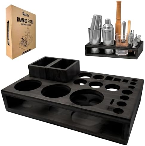 Barillio Black Bamboo Stand for Bartender Kit Storage (Bar Tools are Not Included) | Cocktail Shaker Set Wood Holder | Perfect Match with Barillio Complete Bar Tool Set