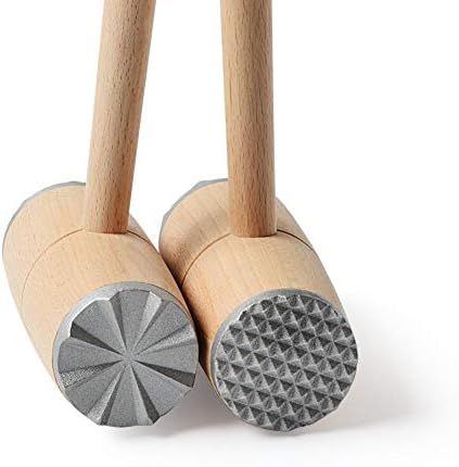 Two Sides Wooden Meat Tenderizers Mallet Pounder Kitchen Tool with Aluminum Alloy Heads for Tenderizing Steak Beef