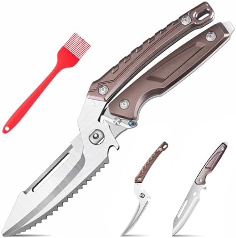 All Purpose Heavy Duty Kitchen Scissors for Food, Detachable Dishwasher Safe Poultry Shears with Spring-Loaded Chicken Bone Cutter (Brown)