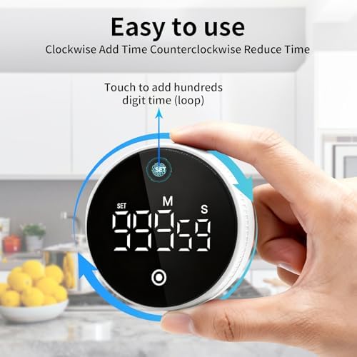 Digital Kitchen Timer, Magnetic Visual Countdown Countup Timer with Large LED Display, Adjustable Volume, Easy for Seniors and Kids, for Cooking, Classroom, Fitness, Study (White)