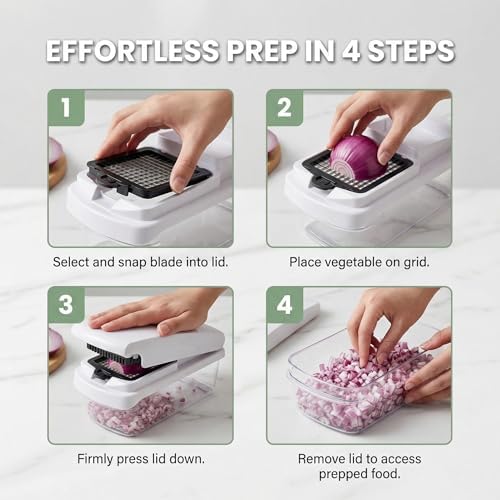 Vegetable Chopper 15 in 1 with Container – Mandoline Slicer, Onion Chopper Dicer, Food Chopper, Cheese Grater & Veggie Slicer for Kitchen Meal Prep | KIOOM