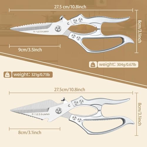 Freelander Poultry Shears Set Silver, All Purpose Heavy Duty Kitchen Shears