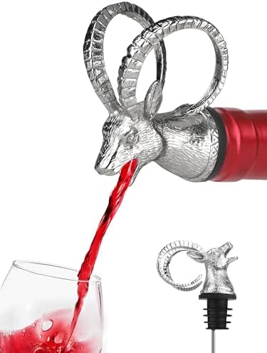 Ram Head Wine Pourer, Animal Wine Bottle Stopper and Liquor Pour Spout, Goat Antelope Wine Aerator with Silicone Rubber Fit, Metal Barware Gift for Wine Lovers, Fits Most Standard Bottles