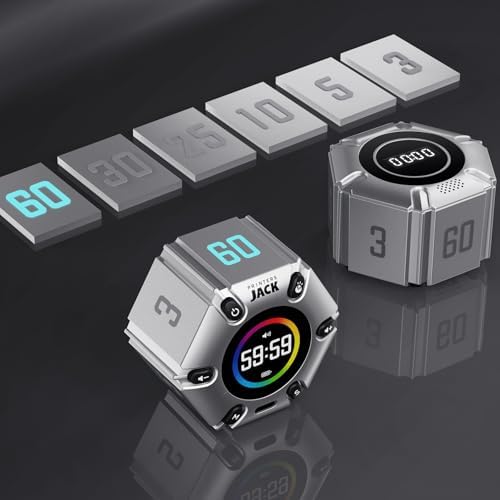 Printers Jack Pomodoro Timer - Productivity Cube, Visual Focus Timer, Mute & Vibration & Adjustable Sound Alert, for Office, ADHD, Study, Work, 3/5/10/25/30/60min & Custom Countdown - Silver