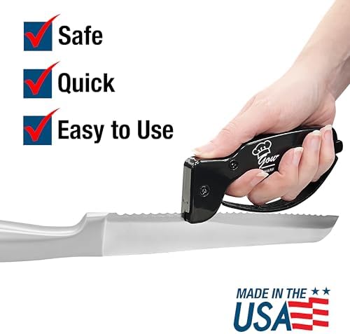 AccuSharp Gourmet Series, 15 Degree Knife Sharpener for Gourmet Knives, Diamond-Honed Tungsten Carbide Reversible Blades, Hones & Refines Straight-Edge or Serrated Gourmet Knives, Hand-Held, Black