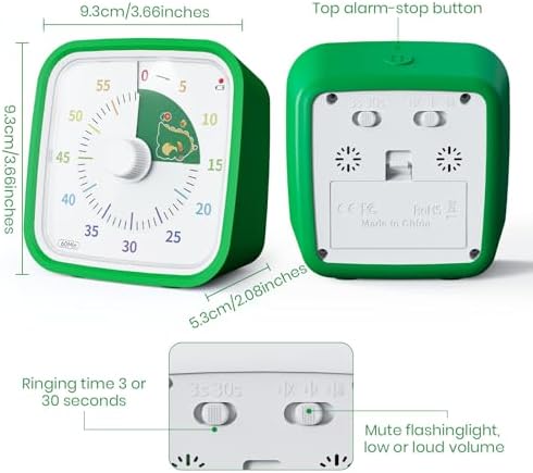 Yunbaoit Dinosaur Visual Timer for Kids, 60-min Countdown Timer, Green