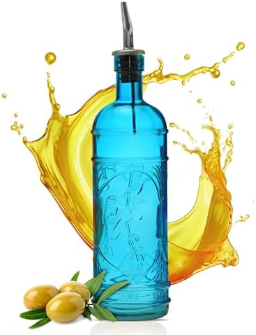 COURONNE CO. Olive Oil Dispenser Bottle with Pour Spouts, Aqua Blue