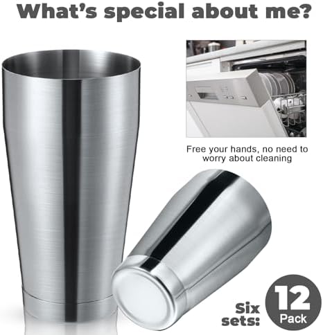 Sabary 12 Pcs Shakers Bartending Boston Cocktail Shaker, Sanding Silver