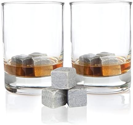 Viski Glacier Rocks Soapstone Cubes, Reusable Whiskey Stones, Ice Cube for Bourbon, Scotch, Gin, Cognac, Home Bar, Drink Accessories, 9-Piece Set