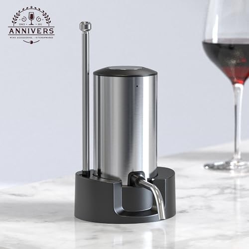 Electric Wine Decanter Automatic Wine Aerator Dispenser Pourer, USB-C Rechargeable Storage Base Stainless Steel Tube One-Touch Pump for All Btls, Aérateur Distributeur de Vin Électrique