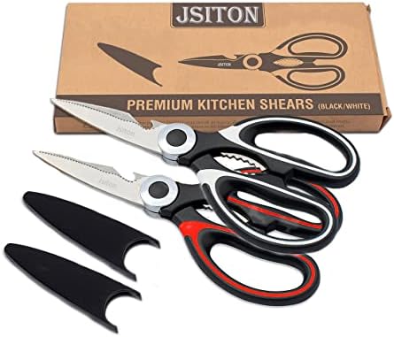 JSITON Ultra Sharp Premium Heavy Duty Kitchen Shears and Multi Purpose Scissors (Pack of 2,Black White & Black Red)