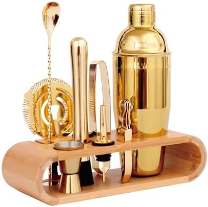 10-Pcs Martini Cocktail Shaker Set Gold,Martini Set Stainless Steel Shakers Bartending kit 25oz Bar Kits Bar Tool Sets for Professional Bartender and Home
