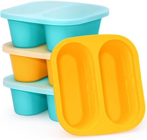 Mossime 1 Cup Silicone Soup Freezer Molds with Lids,Blue/Yellow, 4-Pack
