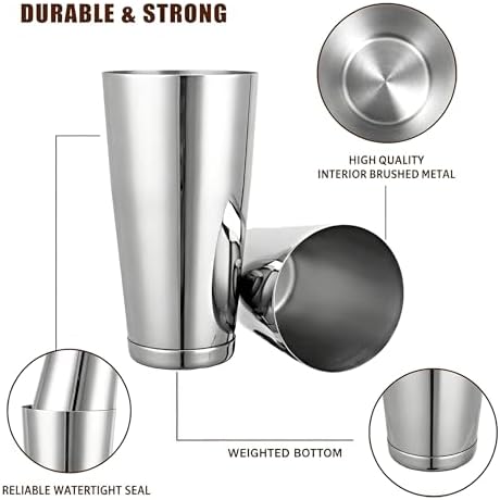 Boston Shaker Set 18oz & 28oz – 304 Stainless Steel 2-Piece Cocktail Shaker Tins, Weighted Base Leak-Proof Bar Tools for Bartending, Home Bar & Bartender (Silver)