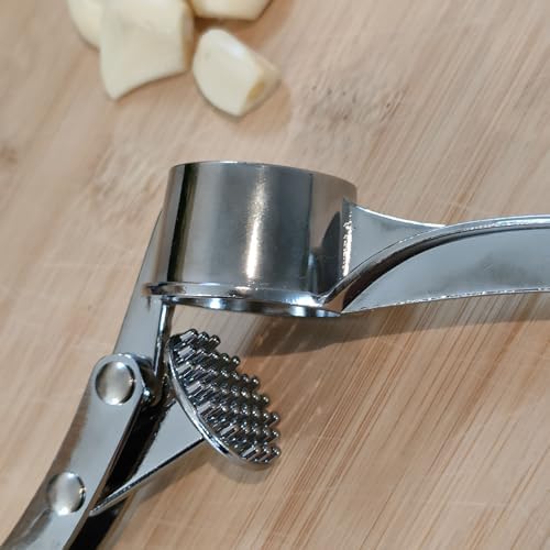KESEM Metal Garlic Press, Manual Garlic Mincer Squeezer Chopper Garlic Crusher Masher Cutter Presser Kitchen Gadget Tool for Garlic Ginger and more, Small, Silver