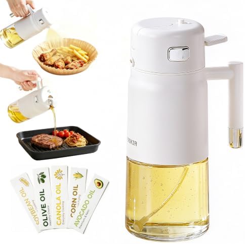 23.7oz/700ml Glass Olive Oil Sprayer for Cooking, 2-in-1 Oil Dispenser for Kitchen, Air Fryer, Salad, BBQ, Food Grade Spray Bottle with Portion Control