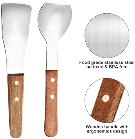 Ice Cream Scoop Ice Cream Shovel Stainless Steel Ice Cream Spade with Comfortable Wood Handle Nonstick and Anti-Freeze Ice Cream Scooper, 2 Pcs