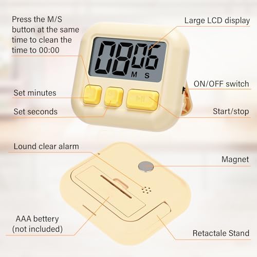Weewooday 24 Pcs Digital Kitchen Timer Bulk, Candy Green, Eggshell Yellow