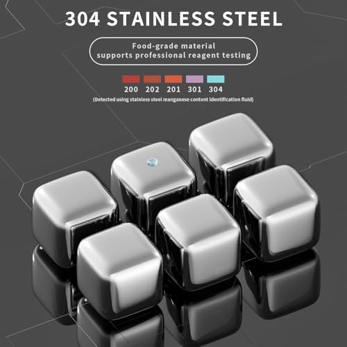ShanSon Wine Chillers Metal Ice Cube 6 PCS Stainless Steel Whiskey Stones Reusable Whiskey Rocks Beverage Chilling Stones for Scotch and Bourbon Drinking Gifts Set for Men Dad Husband,Silver