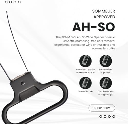 Sommelier Ah-So Wine Opener with Corkscrew & Gift Wine Disc – Two-Prong Cork Puller for Aged Wines, Crumb-Free Cork Removal.