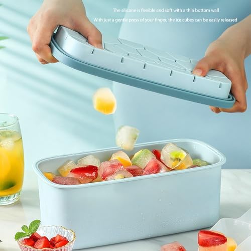 Ice Cube Tray with Lid & Bin – 78 Cubes, BPA Free, Dishwasher Safe, Stackable Ice Trays for Freezer with Free Scoop, Silicone Mold for Cocktails, Coffee, Iced Tea – Nordic Green