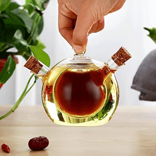 2 in 1 Oil and Vinegar Dispenser Cruet Bottle, Kitchen Supplies Glass Olive Oil and Balsamic Vinegar Cruet Bottle with Cork Stoppers, Hand-blown Glass Jar (Ball Shape)
