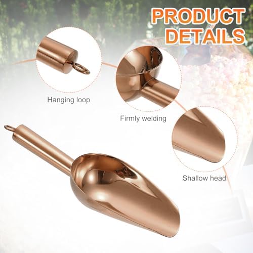 uxcell 4pcs Metal Ice Scoop, 8.3 inch Stainless Steel Ice Scooper for Kitchen Party Bar Wedding Use, Rose Gold