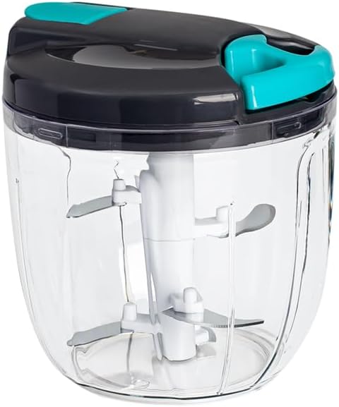 Portable Manual Food Processor Vegetable Chopper (900ml, Blue)