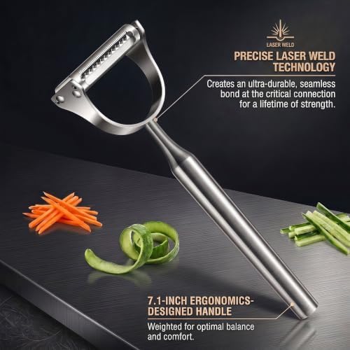Stainless Steel Vegetable Peeler, 2-Pack 2-in-1 Julienne Y Peeler for Kitchen, Ergonomic Shredder for Healthy Keto Salad & Zoodles, Potato Carrot Fruit, Dishwasher Safe