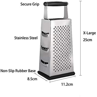 Box Grater For Kitchen,4-Sided Stainless Steel For Parmesan Cheese, Ginger, Vegetables,XL Size and Easy to Use