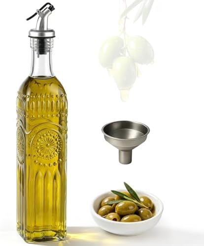 WERTIOO Relief Olive Oil Dispenser Bottle 1 Pack, 17oz Glass Oil Dispenser