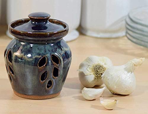 American Made Stoneware Pottery Garlic Keeper Jar in Midnight Blue