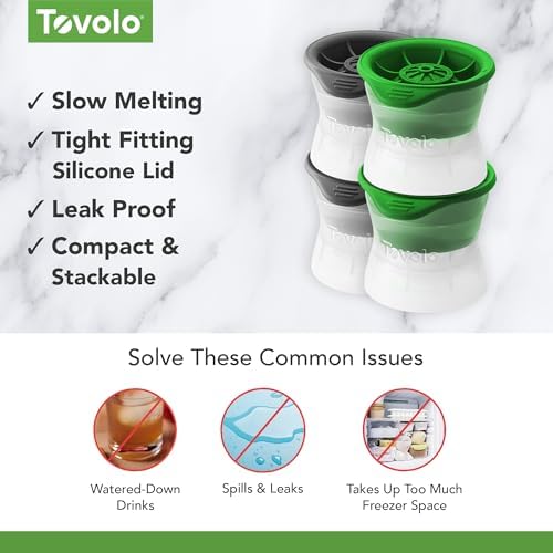 Tovolo Sports Ice Mold Bundle Set of 4 Golf Ball and Tennis Ball Shapes Large Craft Ice Cubes for Whiskey Cocktails with Silicone Lids, Easy Fill Craft Ice Mold for Sports Fans