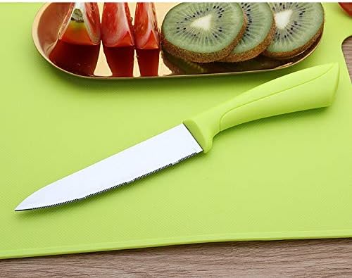 5 Piece Kitchen Knife Set Sharp Stainless Steel Blade, Utility Knife Peeler Paring Vegetable Potato Corer and Peeling with Cutting Board Green & Pink (Green)