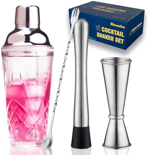 Cocktail Shaker Set with Jigger, Glass Shaker with Strainer
