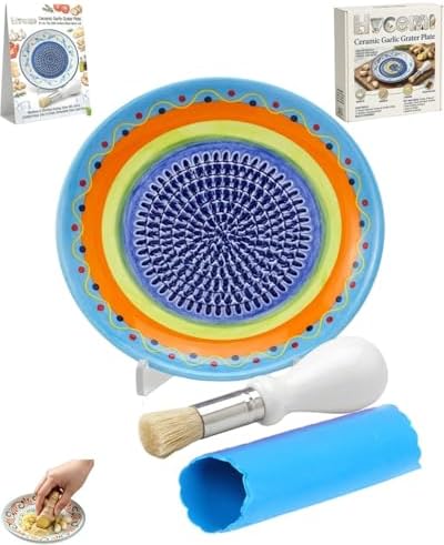 Ceramic Garlic Grater Plate Bowl for Food, Handheld Ginger Peeler Spanish Tomato Grater Dish Gradient Ginger Pottery Crusher Herb Stripper Porcelain Mincing Plate Grinder Kitchen Tool(#1)