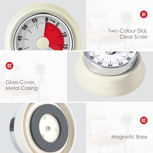 Visual Timer, Teeloray 60-Minute Countdown Timer with Magnetic Base (White)