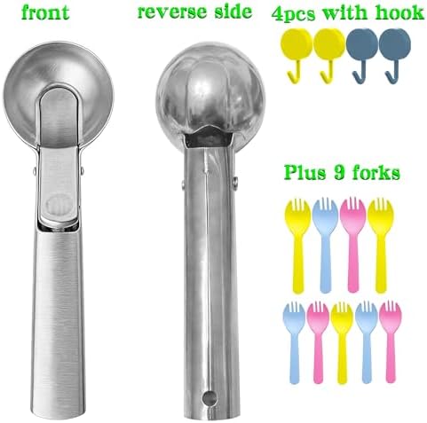 4pcs Ice cream scoop, a portable stainless steel ice cream scoop with trigger device and comfortable handle, suitable for mixed ice cream, fruits, frozen yogurt, etc Large (4pcs Large color mixing)