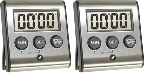 Elegant Digital Kitchen Timer Stainless Steel - Loud Alarm - Model eT-23 (Pack of 2)