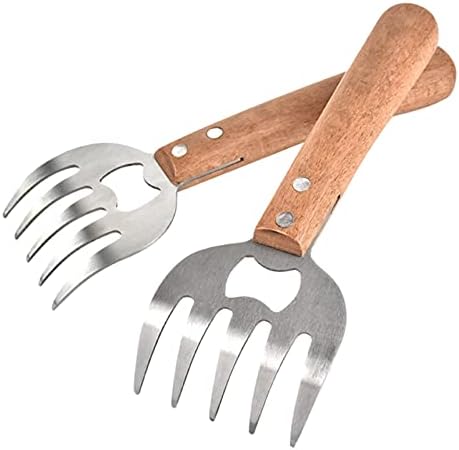 Meat Shredding Claws Stainless Steel BBQ Shredder Claws Fork Meat Shredder Splitter with Long Wooden Handle Bottle Opener for Pork Chicken Beef