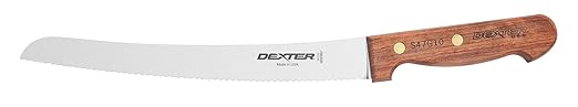 Dexter-Russell 18160 10" Scalloped Bread Knife, Stain-Free High Carbon Steel Blade with Traditional Riveted Rosewood Handle, Serrated Knife for Bread, Rolls, Sandwiches and Produce, Made in USA