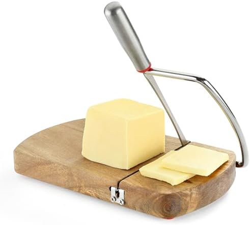 Wooden Cheese Slicer, Cheese Cutter Board with Stainless Steel Blade for Block Cheese, Vegetables, Butter, Sausages, Bread